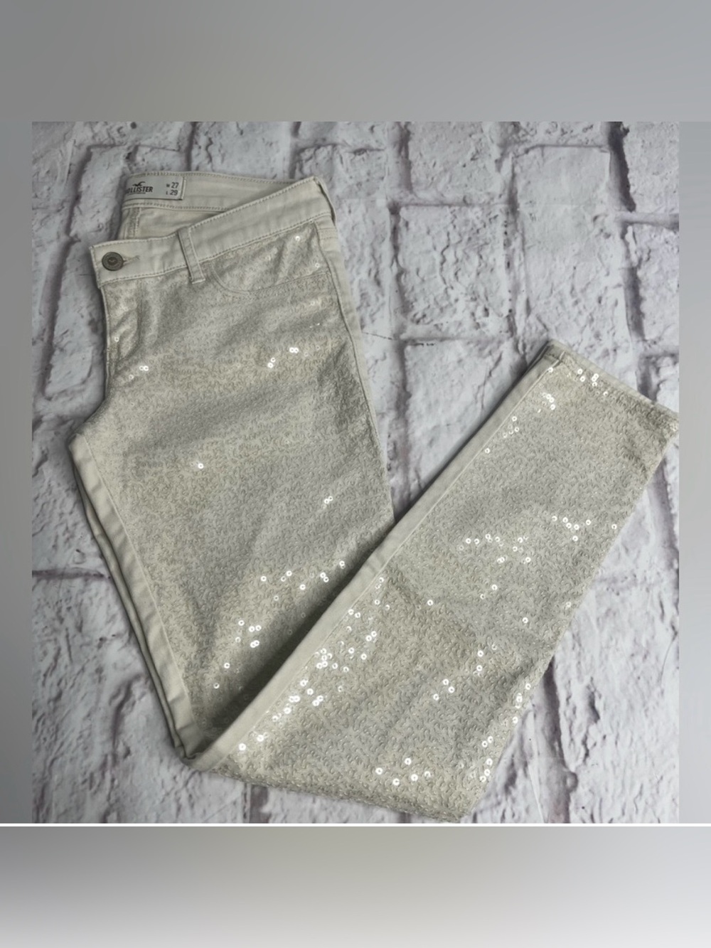 Hollister juniors Cream Sequin Skinny Jeans  size 5R